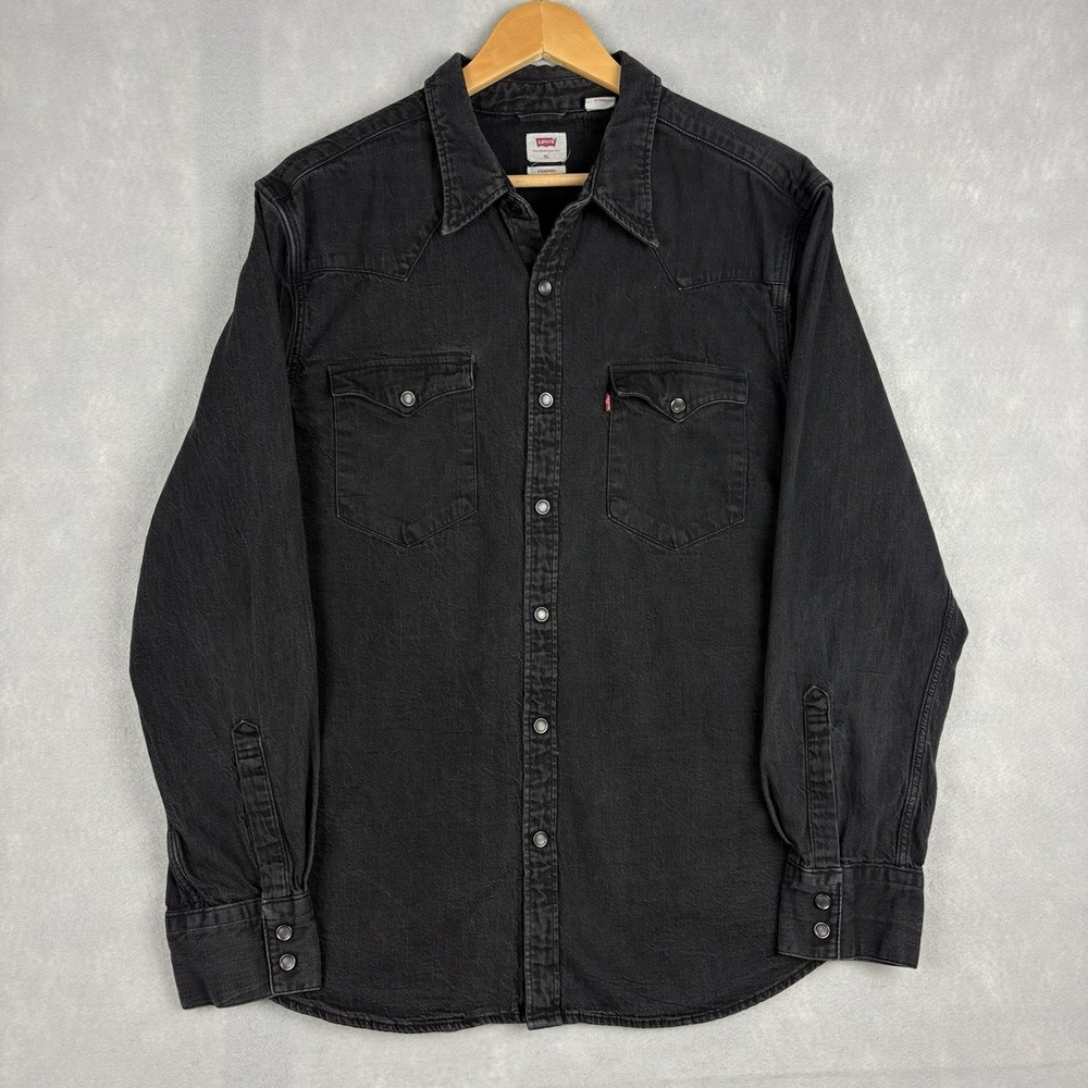 Levi’s Denim Pearl Snap Shirt Men’s XL Black Western Yoke Cowboy Rodeo Casual